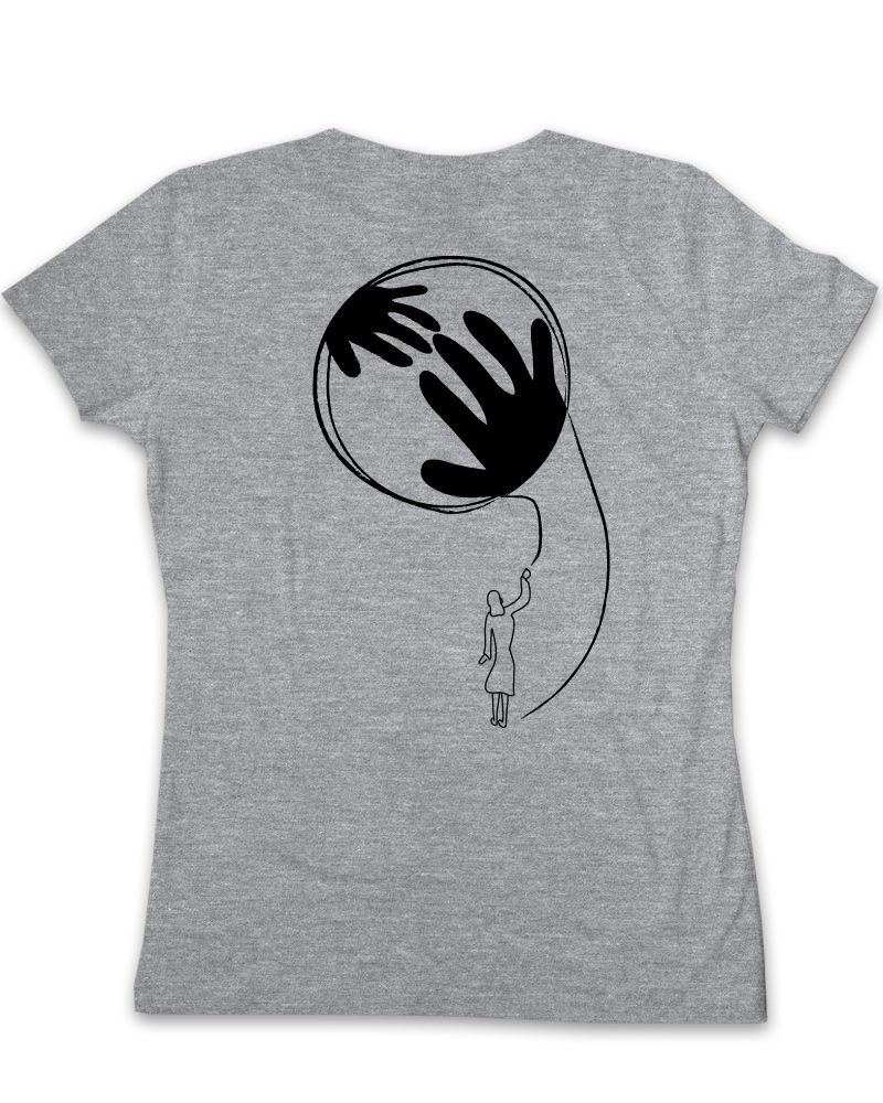 hands touching-back side grey women’s t-shirt