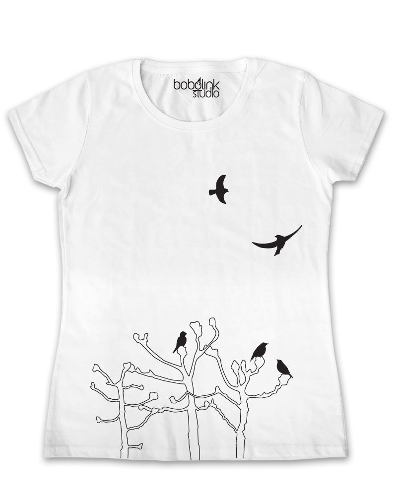 birds-trees white women’s t-shirt